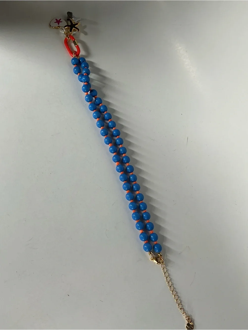 Blue Beaded Necklace with Colorful Fish and Starfish Charms - Women’s necklace